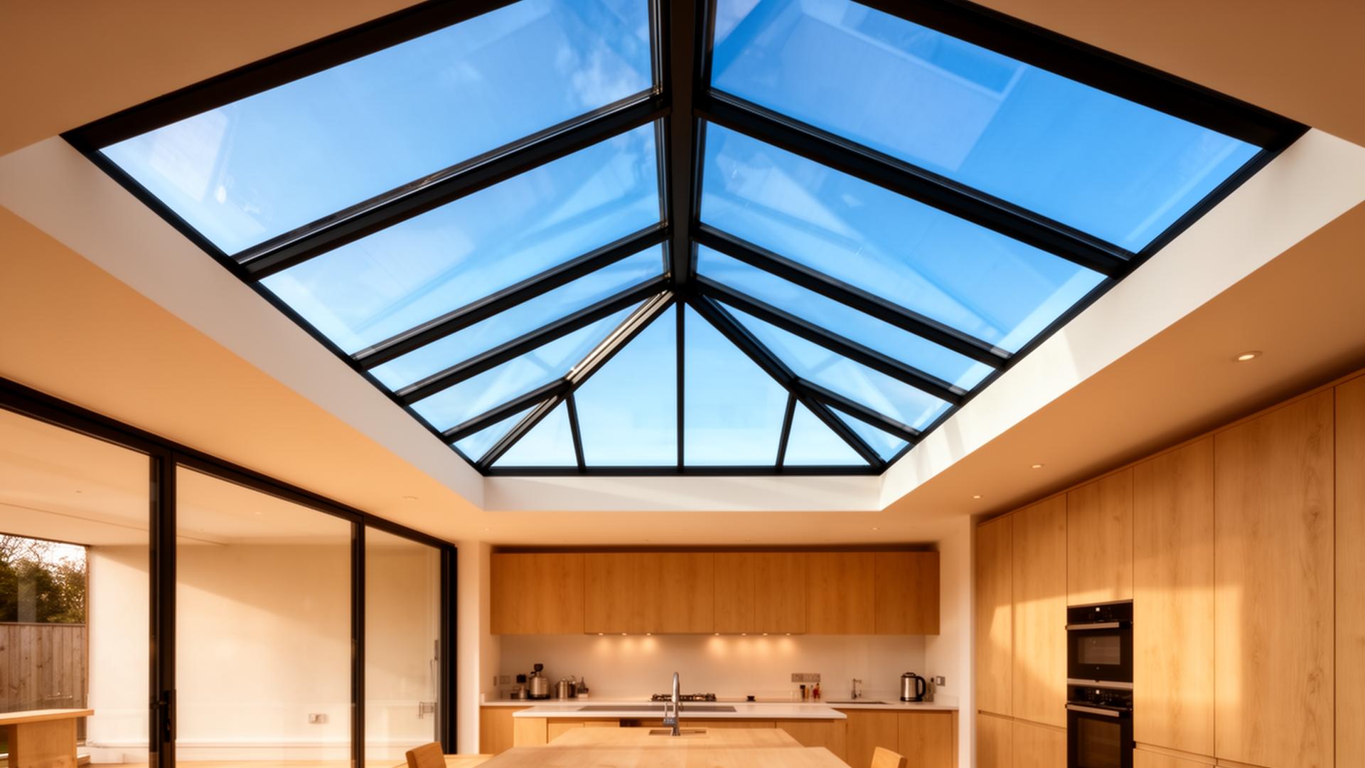 Bespoke aluminium roof lantern over a contemporary kitchen extension