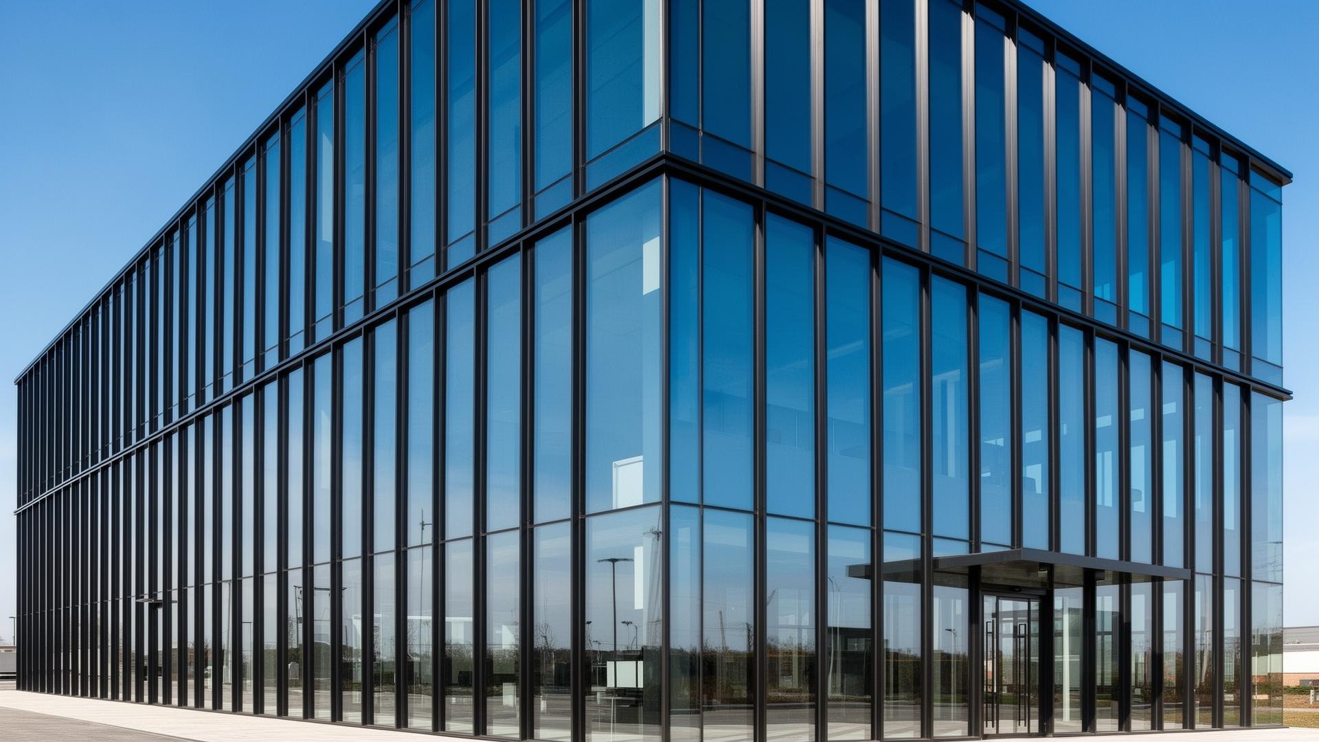 Structurally glazed aluminium curtain wall facade on a modern commercial building